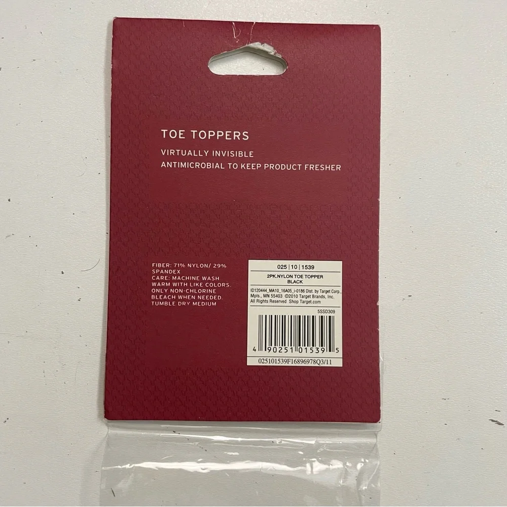 Merona Toe Toppers Sock Nylon Antimicrobial Black One Size 2 Pairs New